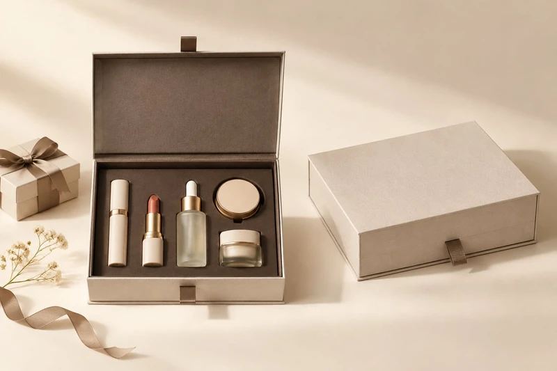 Offene Geschenkbox mit Magnetverschluss und passendem Präsentationseinsatz