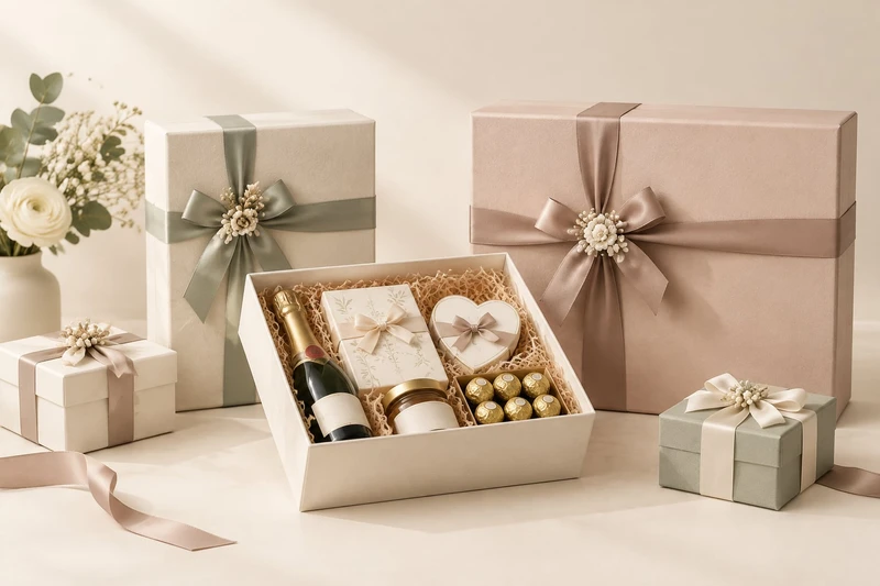 Edle Geschenkboxen für Hochzeiten und Events mit Schleifendetails
